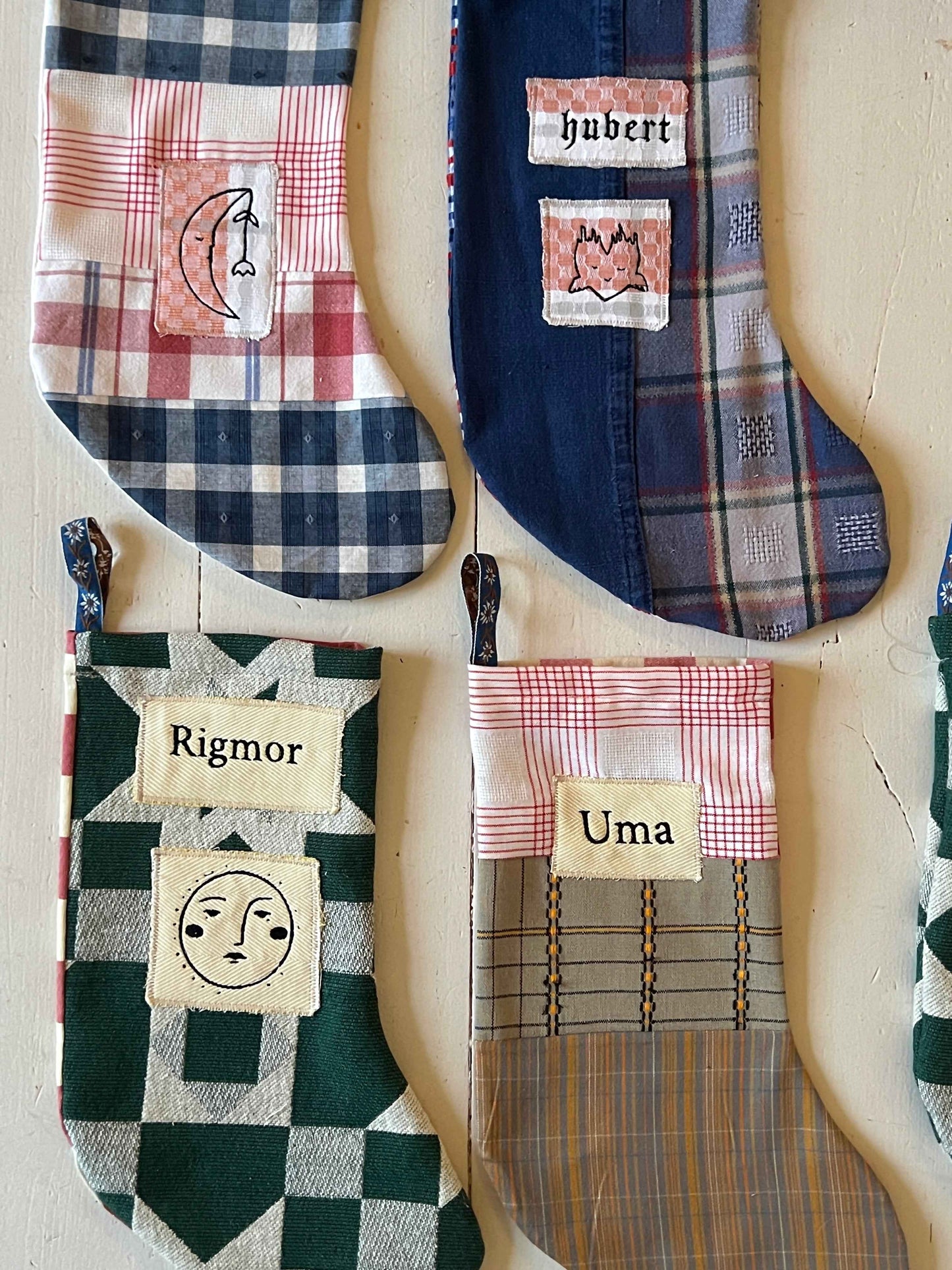 Made to order julesok i vintage tekstil - tilføj navn og motiv