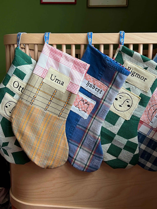 Made to order julesok i vintage tekstil - tilføj navn og motiv