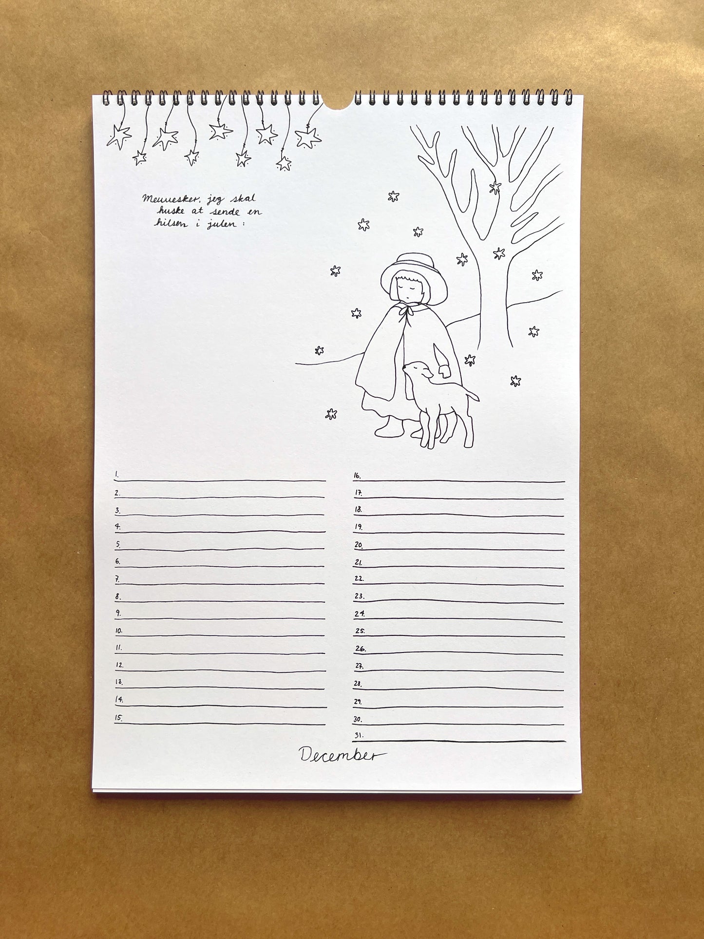 Hand-Drawn A3 Family Wall HUBBUS Calendar - Danish