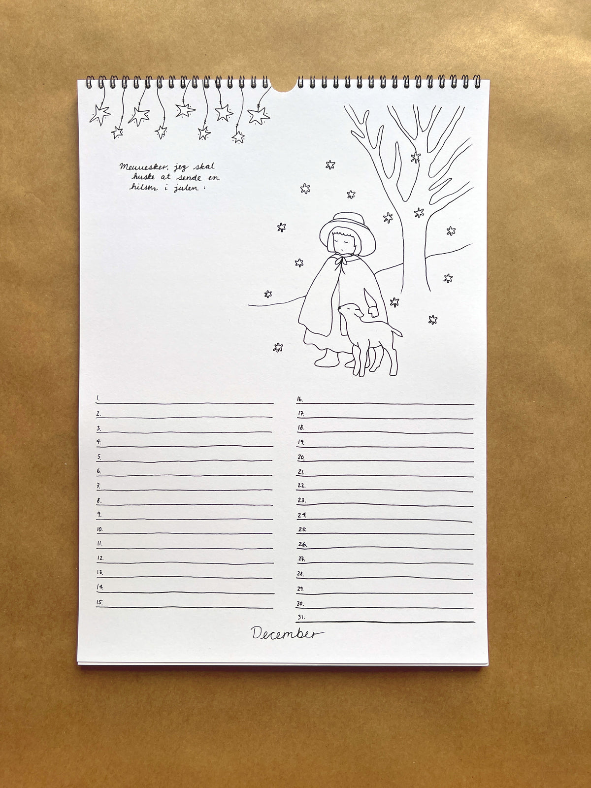 Hand-Drawn A3 Family Wall HUBBUS Calendar - Danish