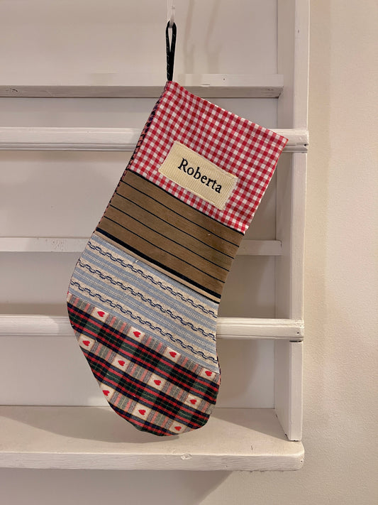 Made to order julesok i vintage tekstil - tilføj navn og motiv