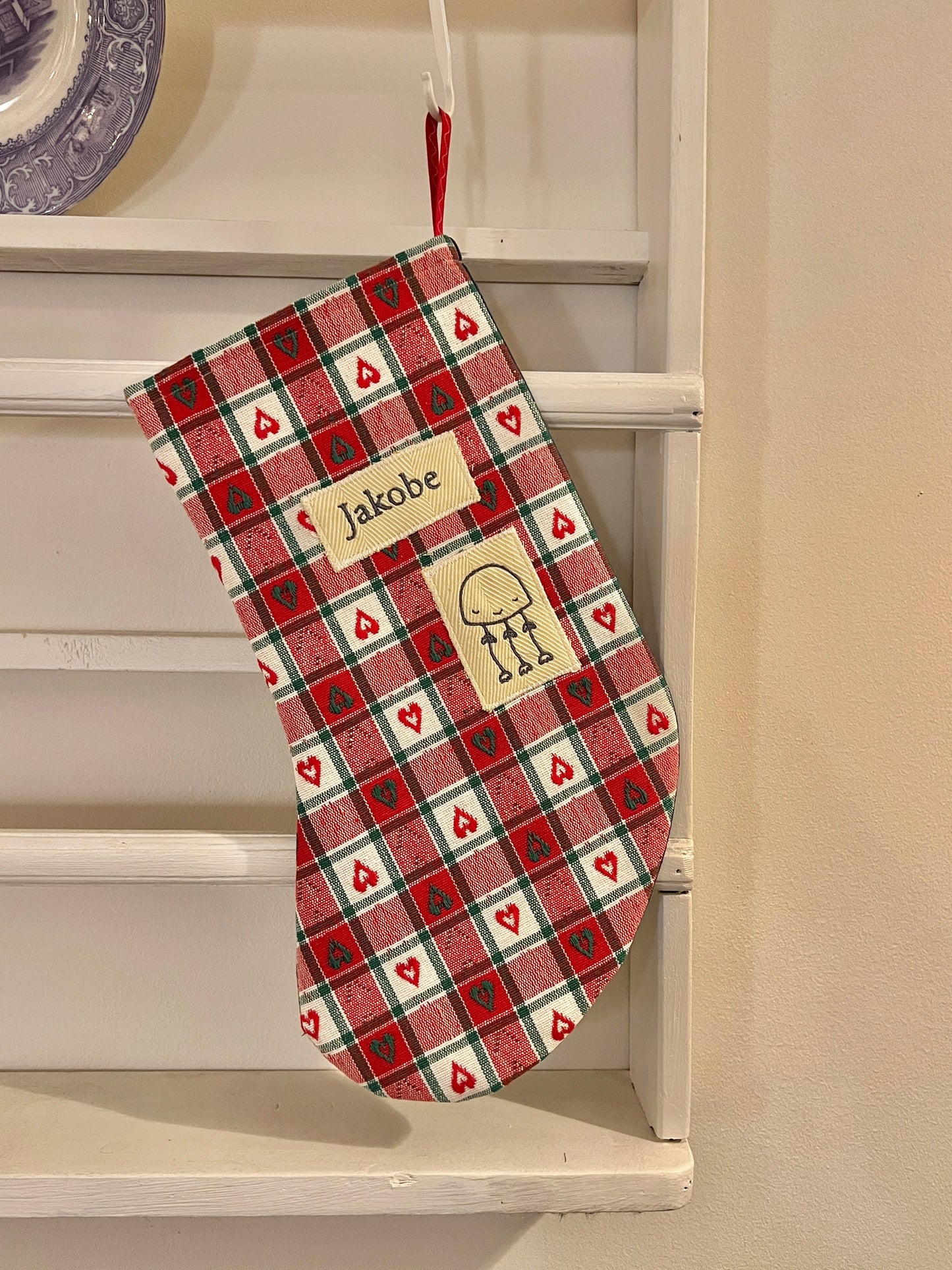 Made to order julesok i vintage tekstil - tilføj navn og motiv