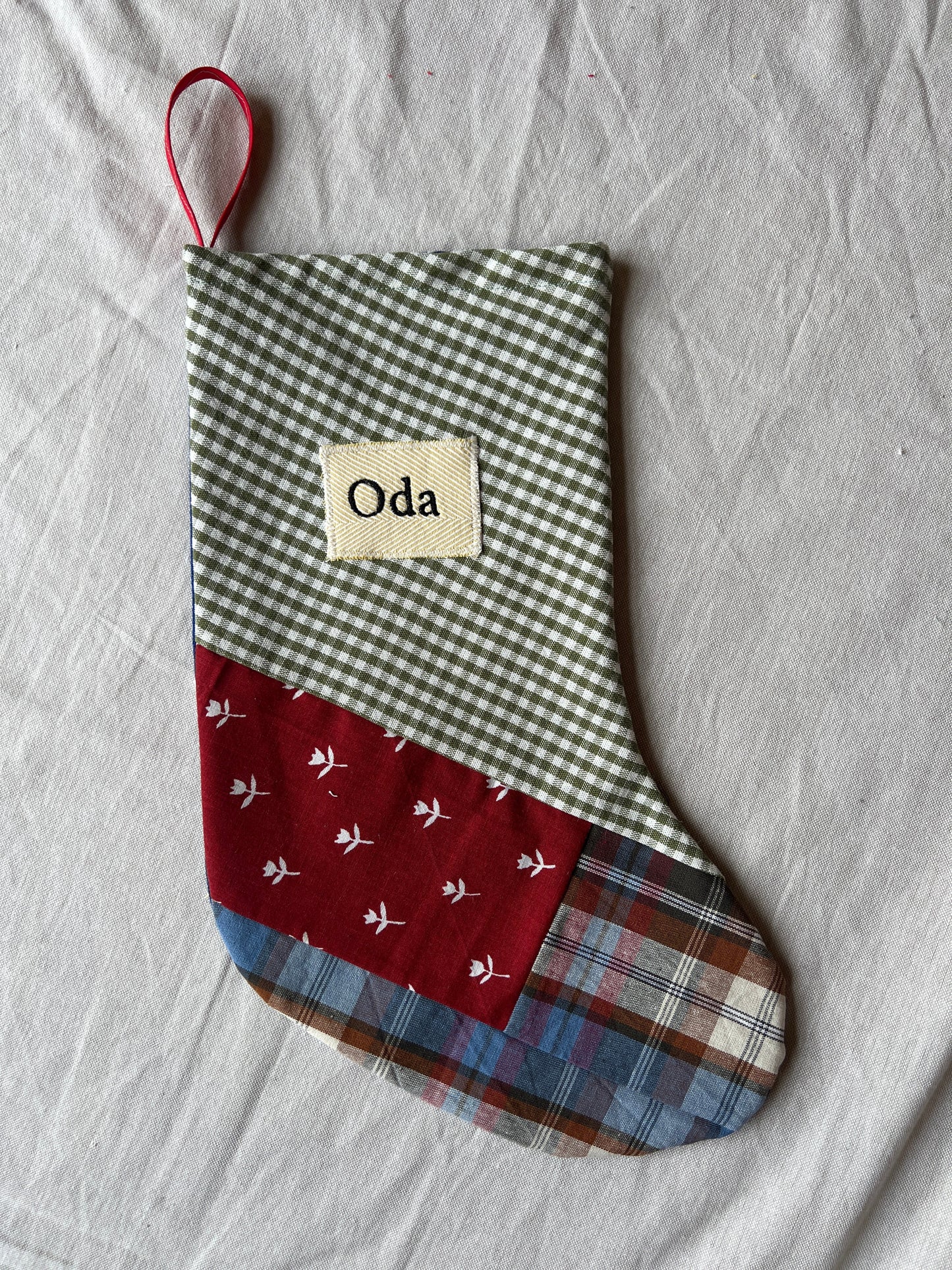 Made to order julesok i vintage tekstil - tilføj navn og motiv