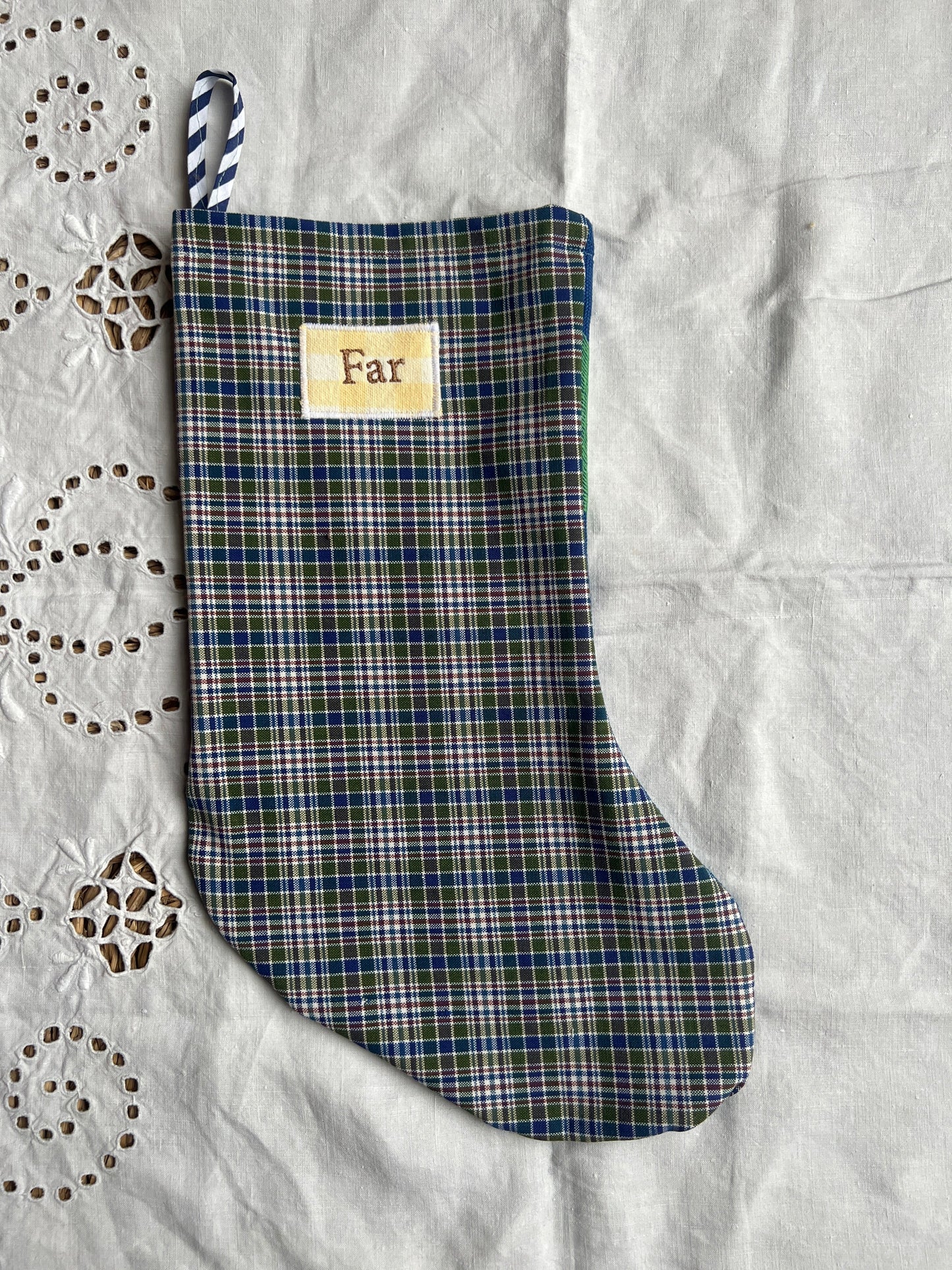 Made to order julesok i vintage tekstil - tilføj navn og motiv