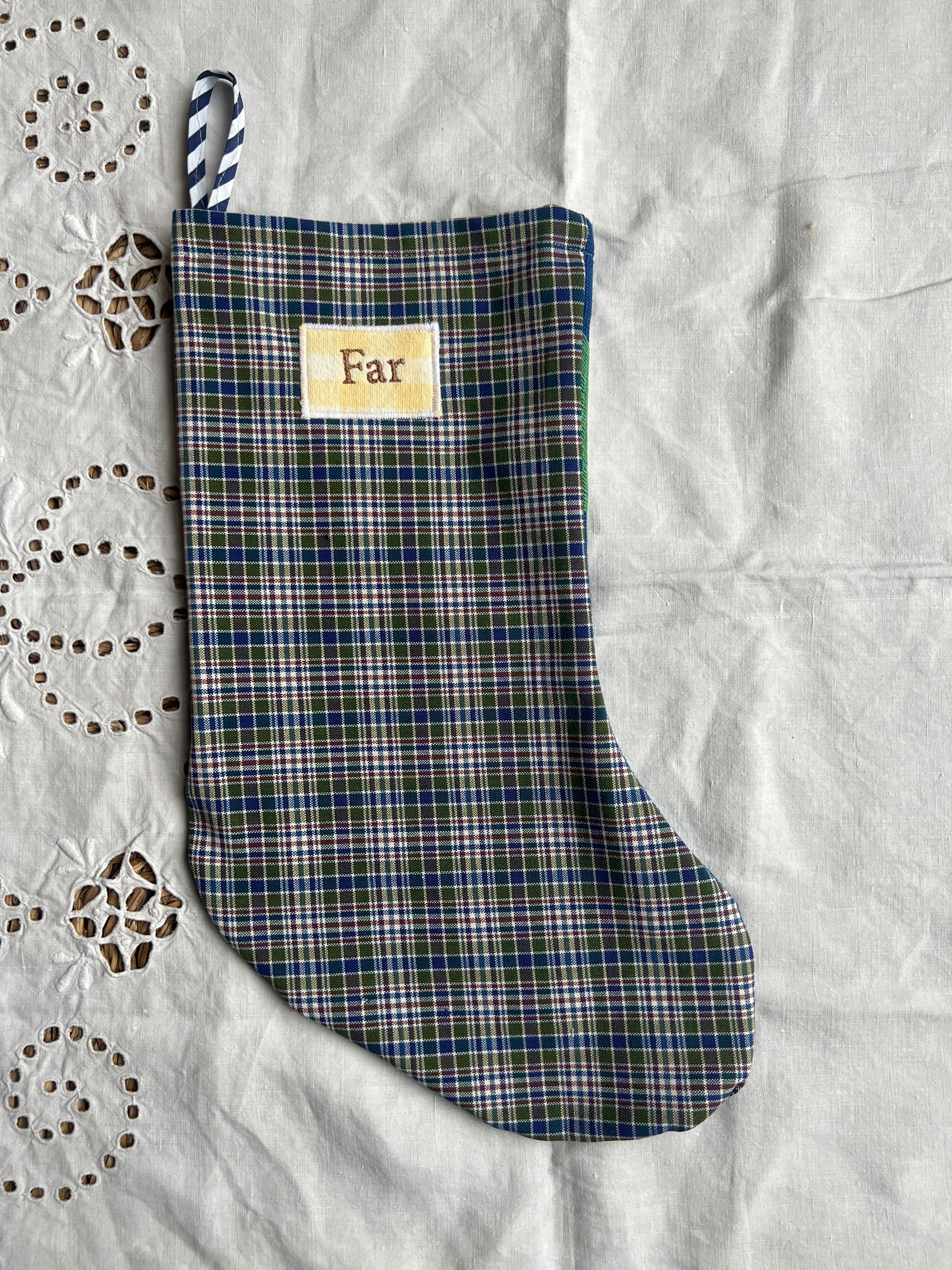 Made to order julesok i vintage tekstil - tilføj navn og motiv