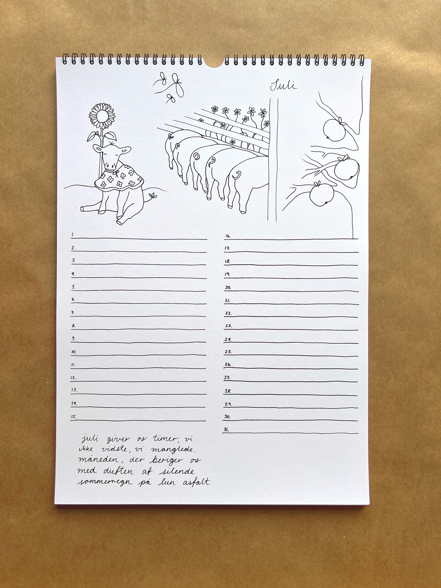Hand-Drawn A3 Family Wall HUBBUS Calendar - Danish