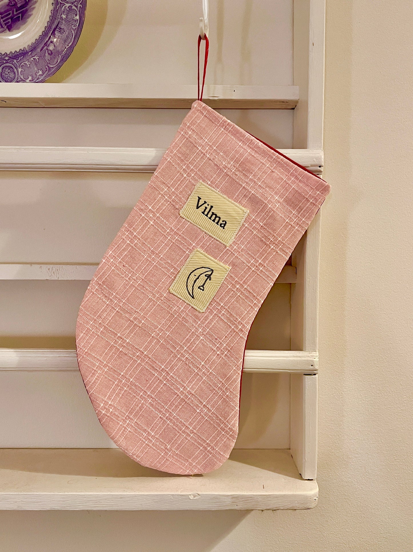 Made to order julesok i vintage tekstil - tilføj navn og motiv