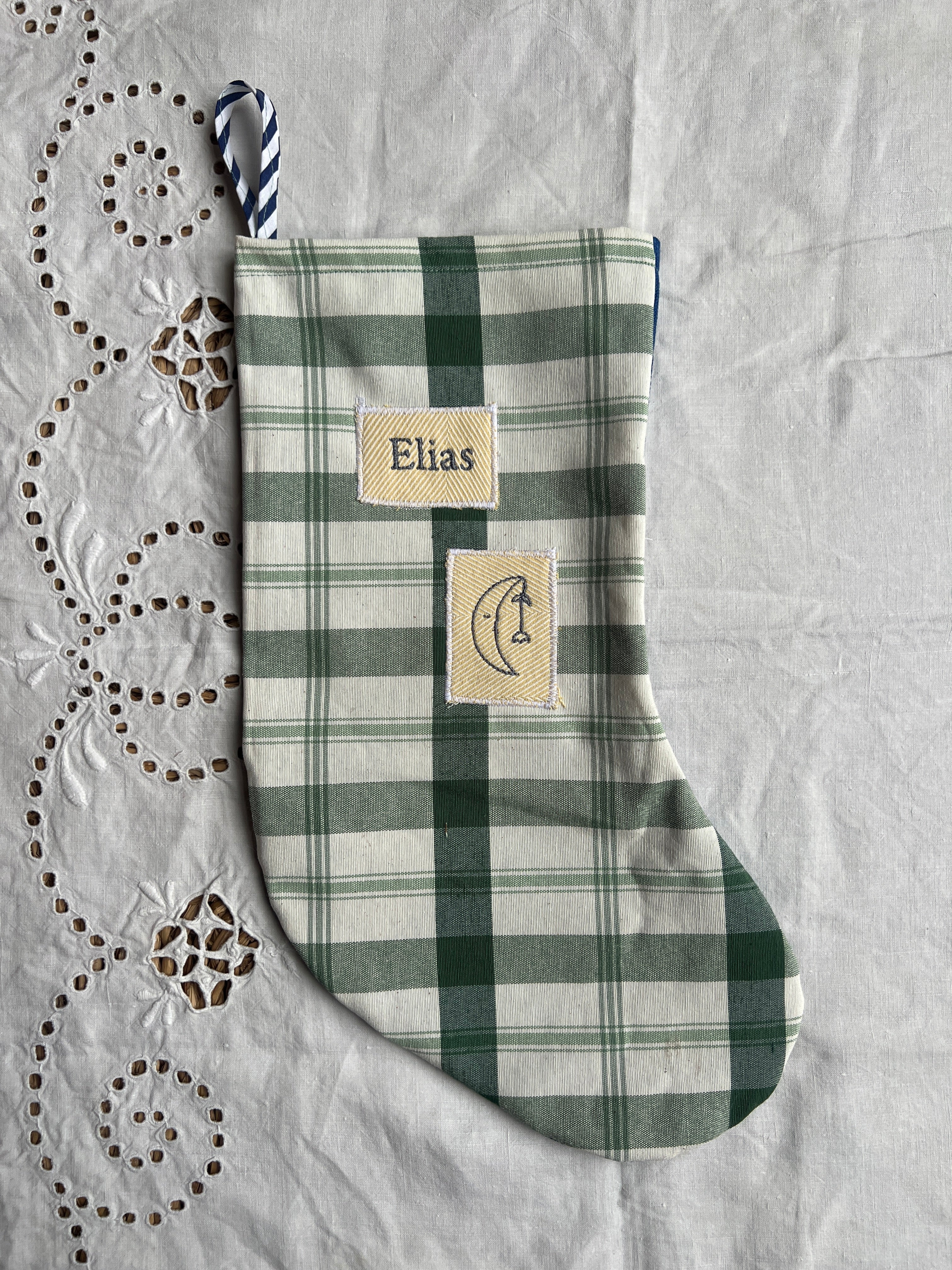 Made to order julesok i vintage tekstil - tilføj navn og motiv