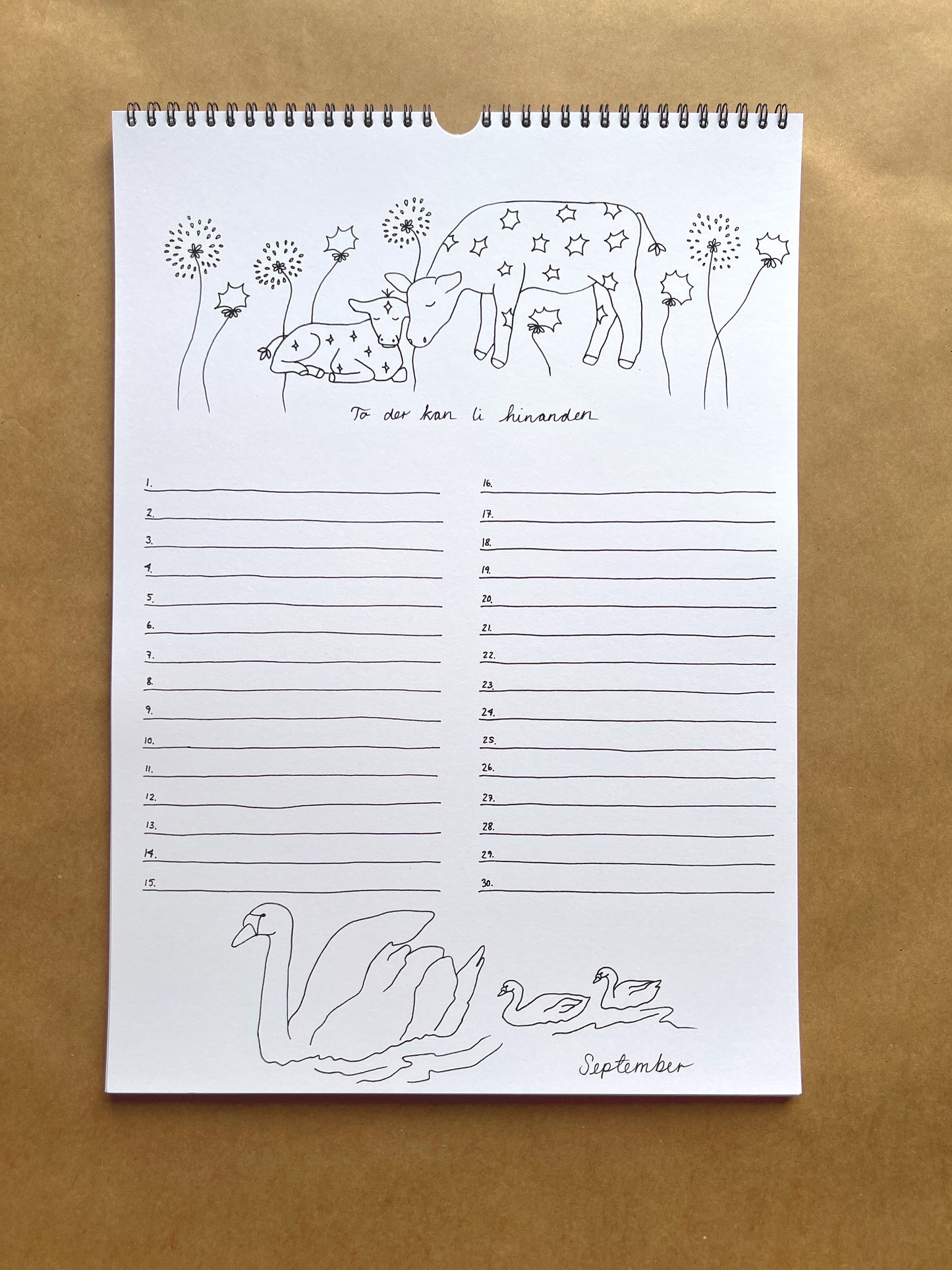 Hand-Drawn A3 Family Wall HUBBUS Calendar - Danish