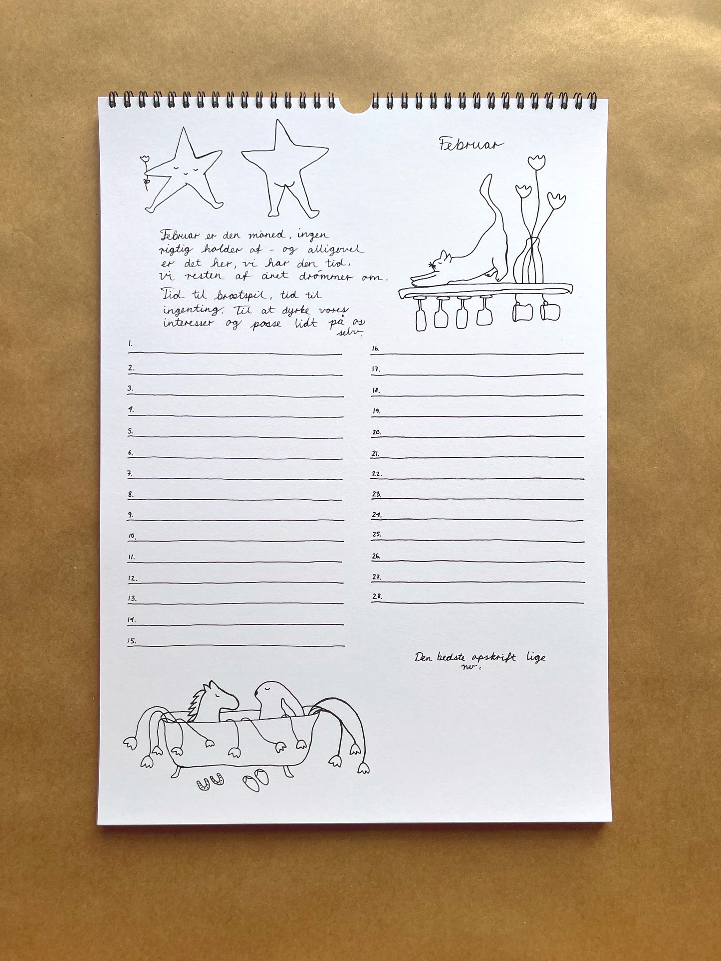 Hand-Drawn A3 Family Wall HUBBUS Calendar - Danish