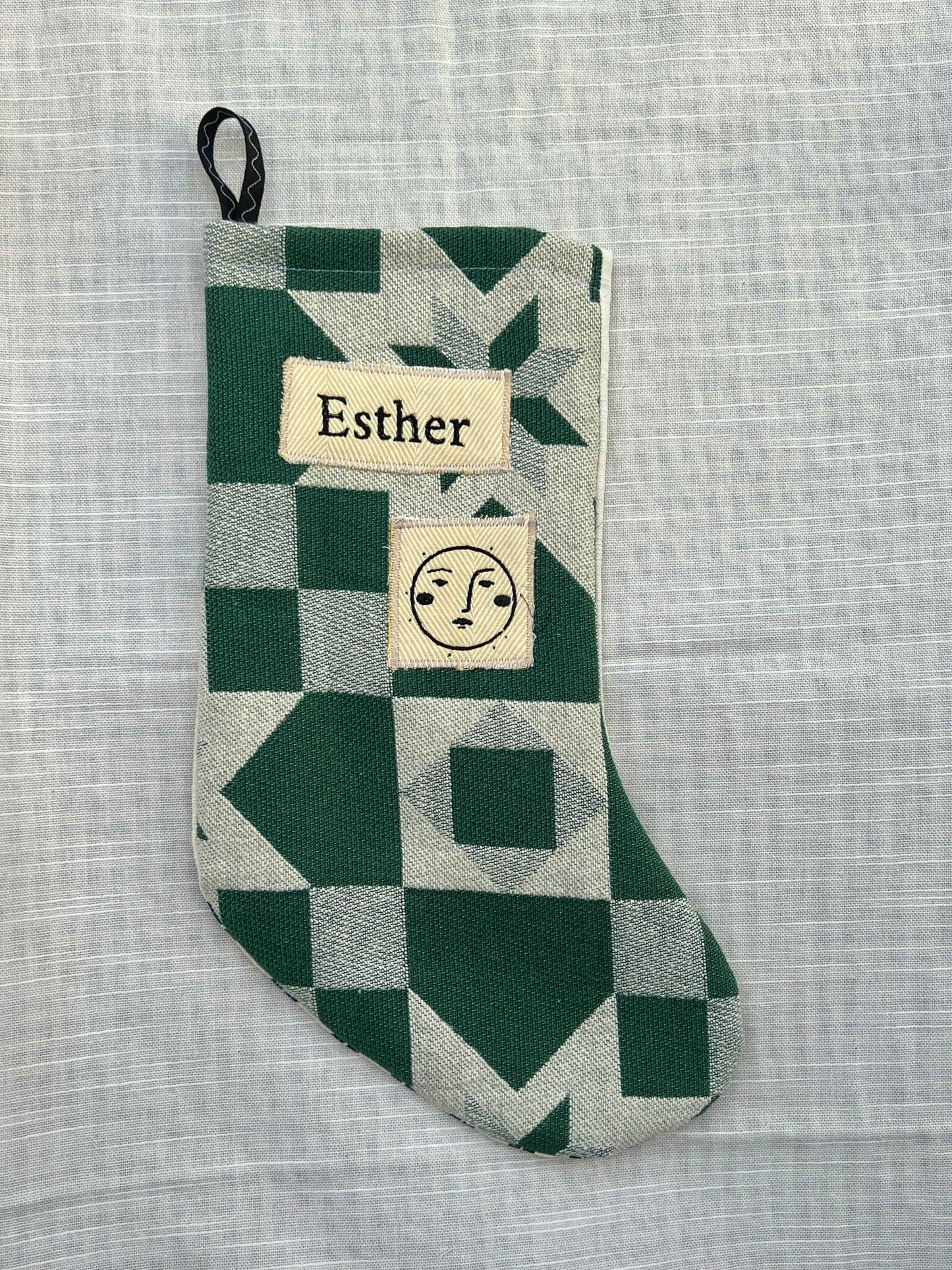 Made to order julesok i dobbeltvævet grønt vintage tekstil - tilføj navn og motiv