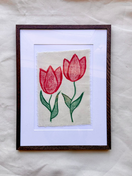 TULIPANER PÅ DENIM (rød/gøn)