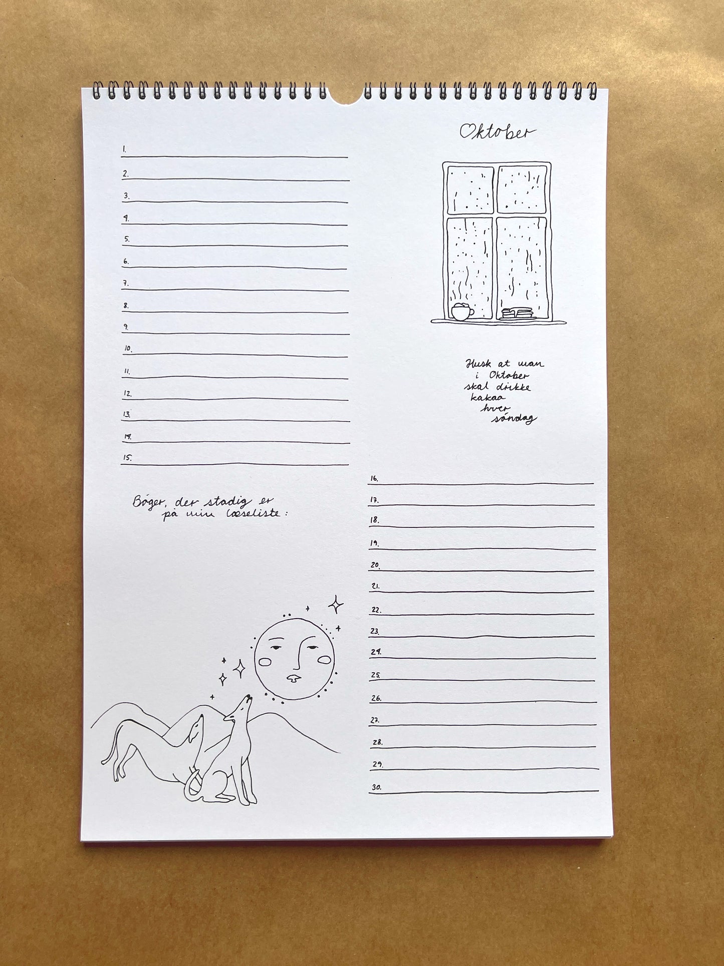 Hand-Drawn A3 Family Wall HUBBUS Calendar - Danish