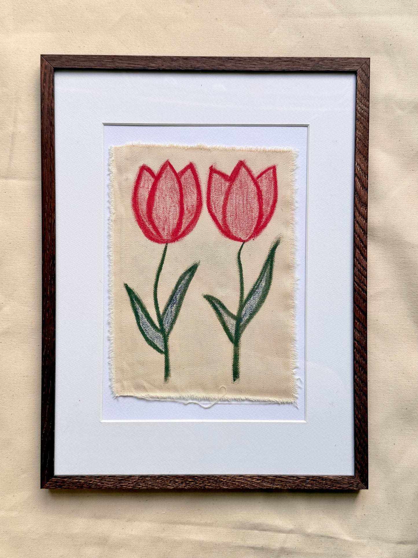 TULIPANER PÅ DENIM (rød/grøn)