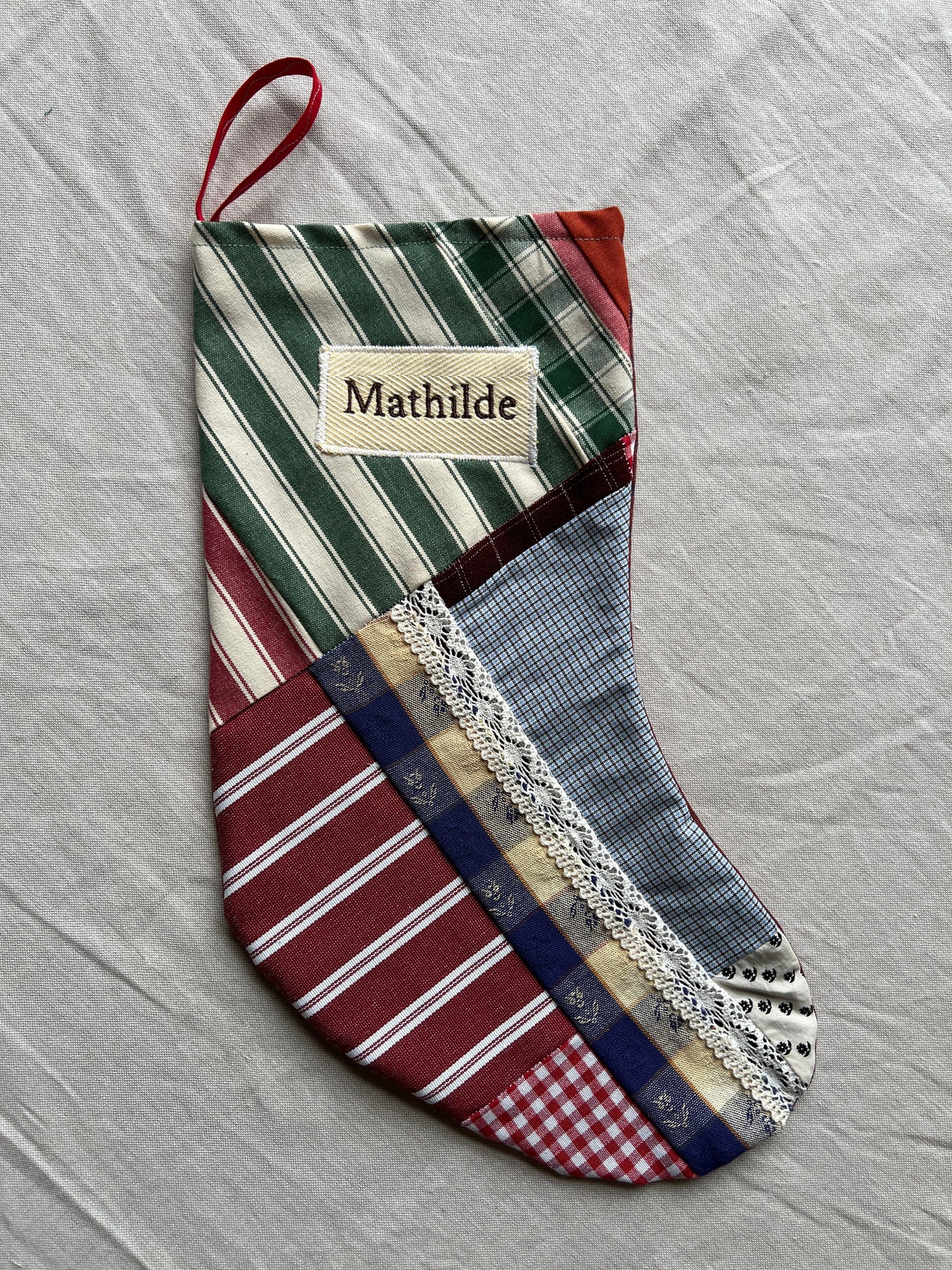 Made to order julesok i vintage tekstil - tilføj navn og motiv