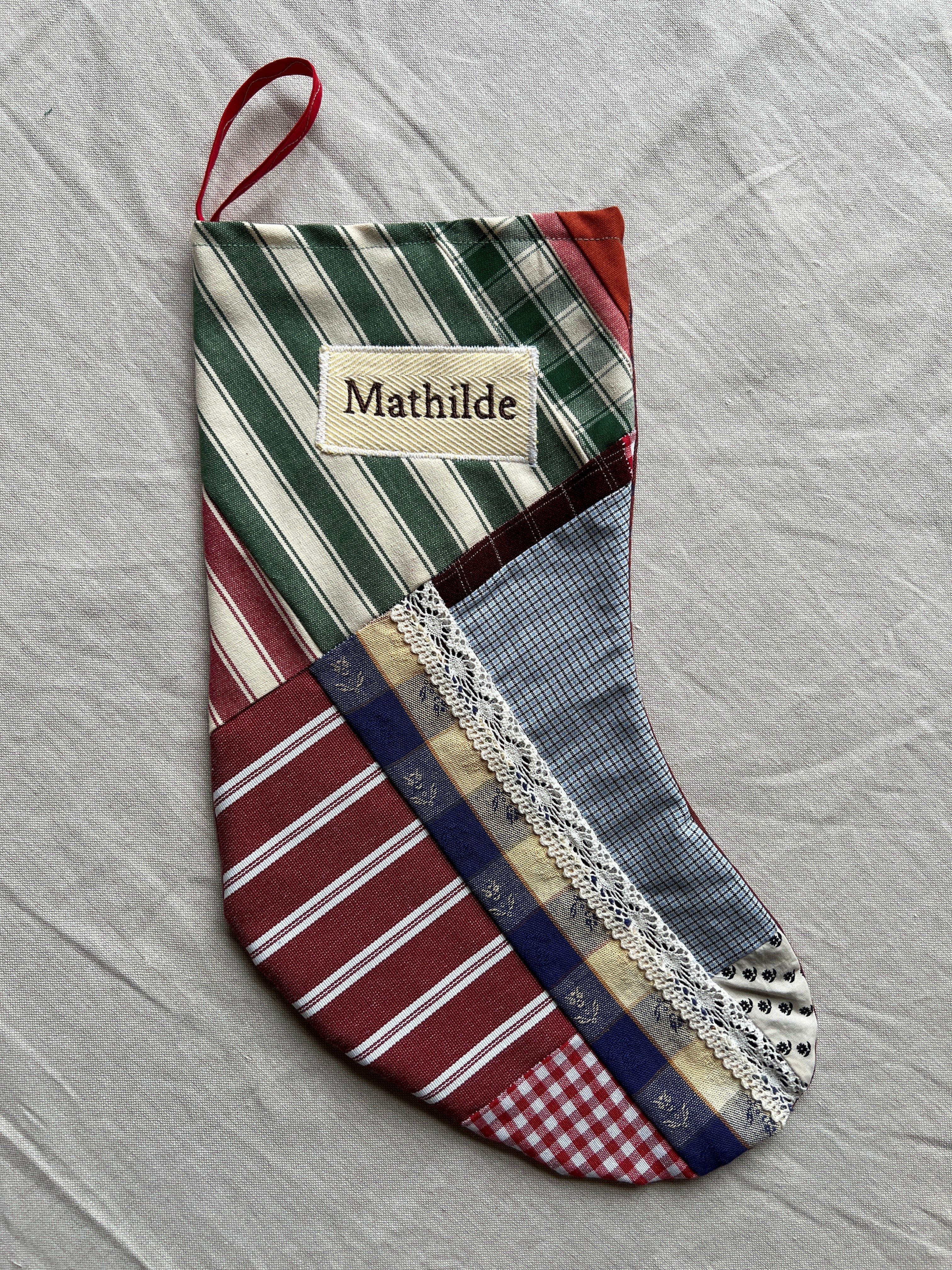 Made to order julesok i vintage tekstil - tilføj navn og motiv