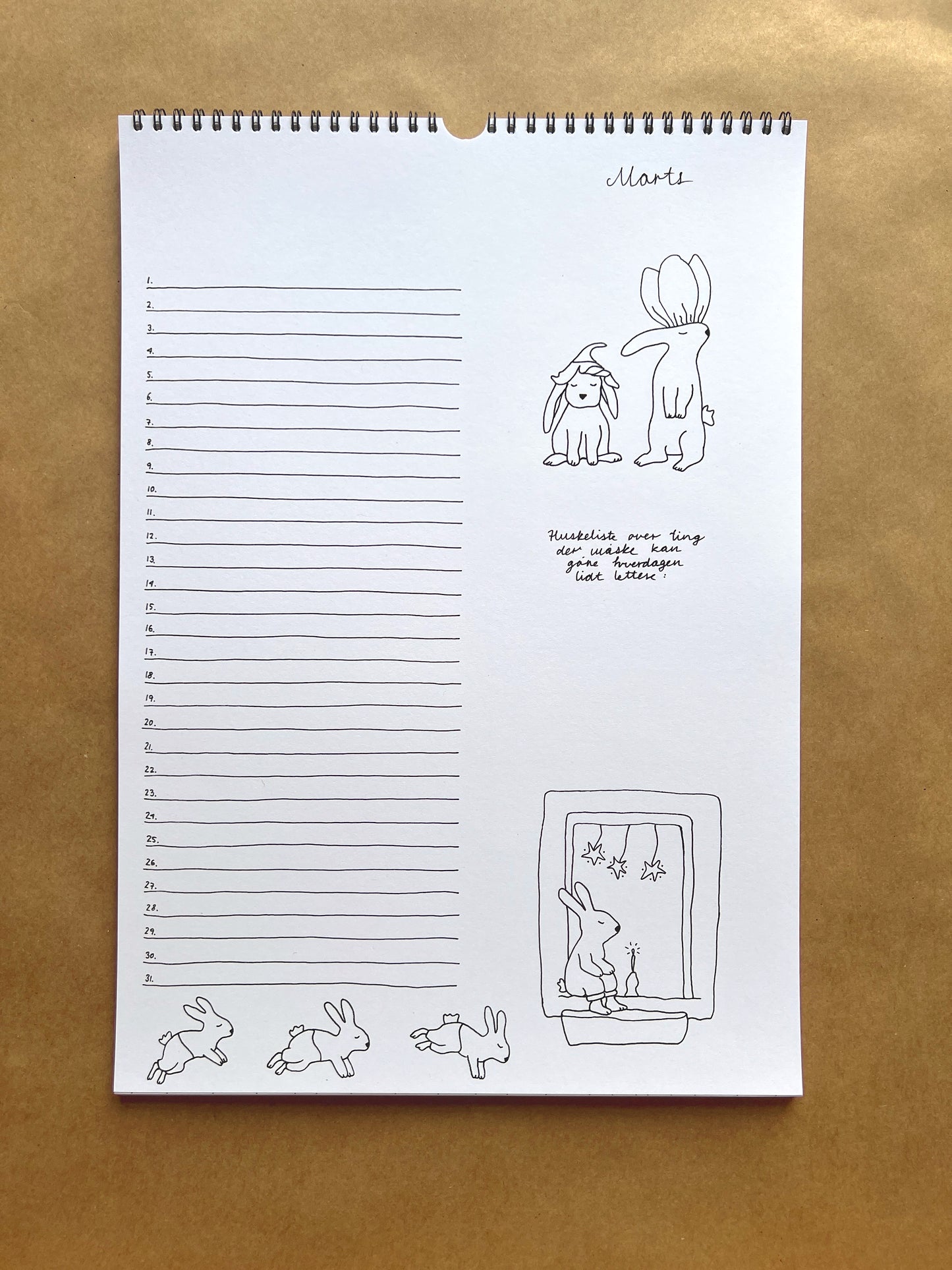 Hand-Drawn A3 Family Wall HUBBUS Calendar - Danish