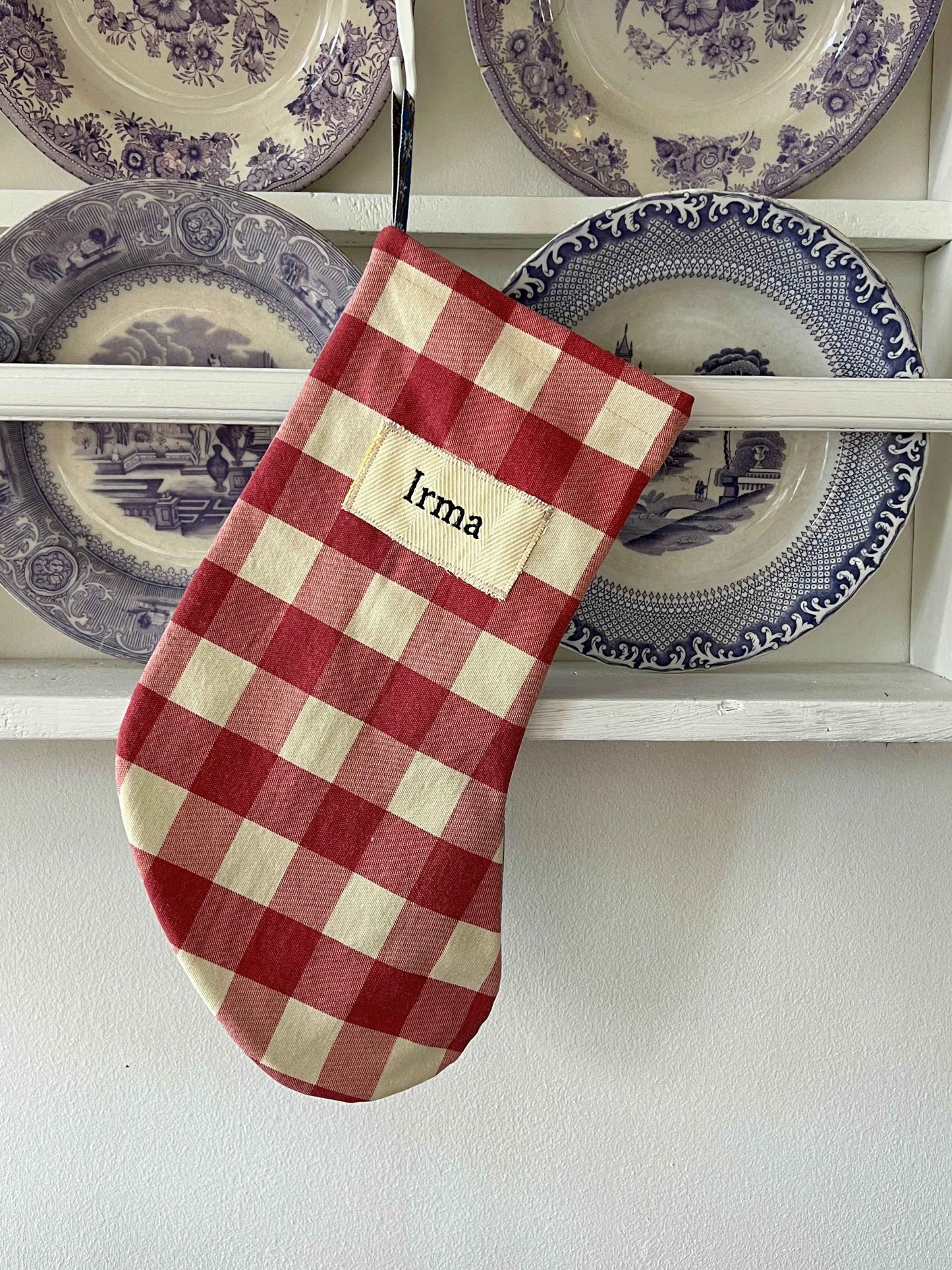 Made to order julesok i vintage tekstil - tilføj navn og motiv