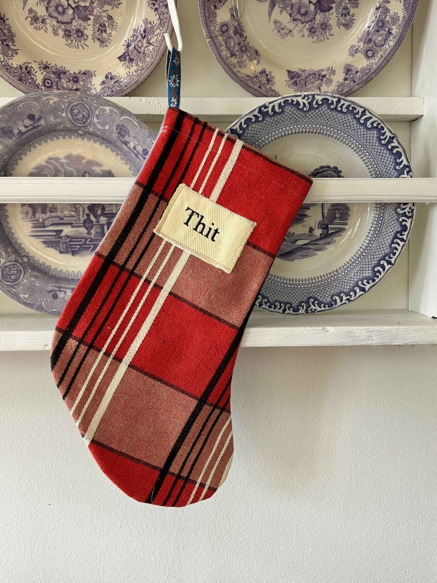 Made to order julesok i vintage tekstil - tilføj navn og motiv