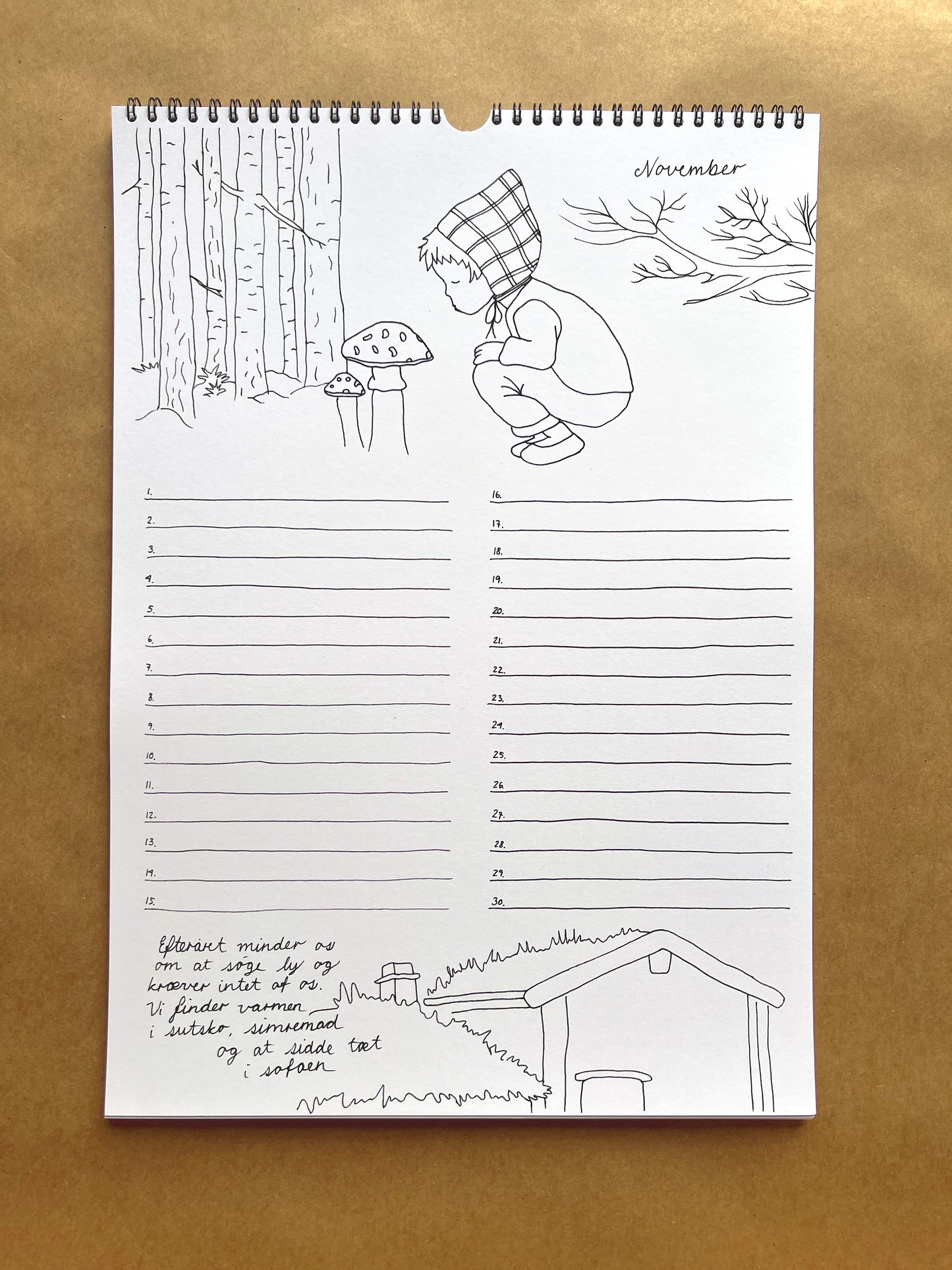 Hand-Drawn A3 Family Wall HUBBUS Calendar - Danish