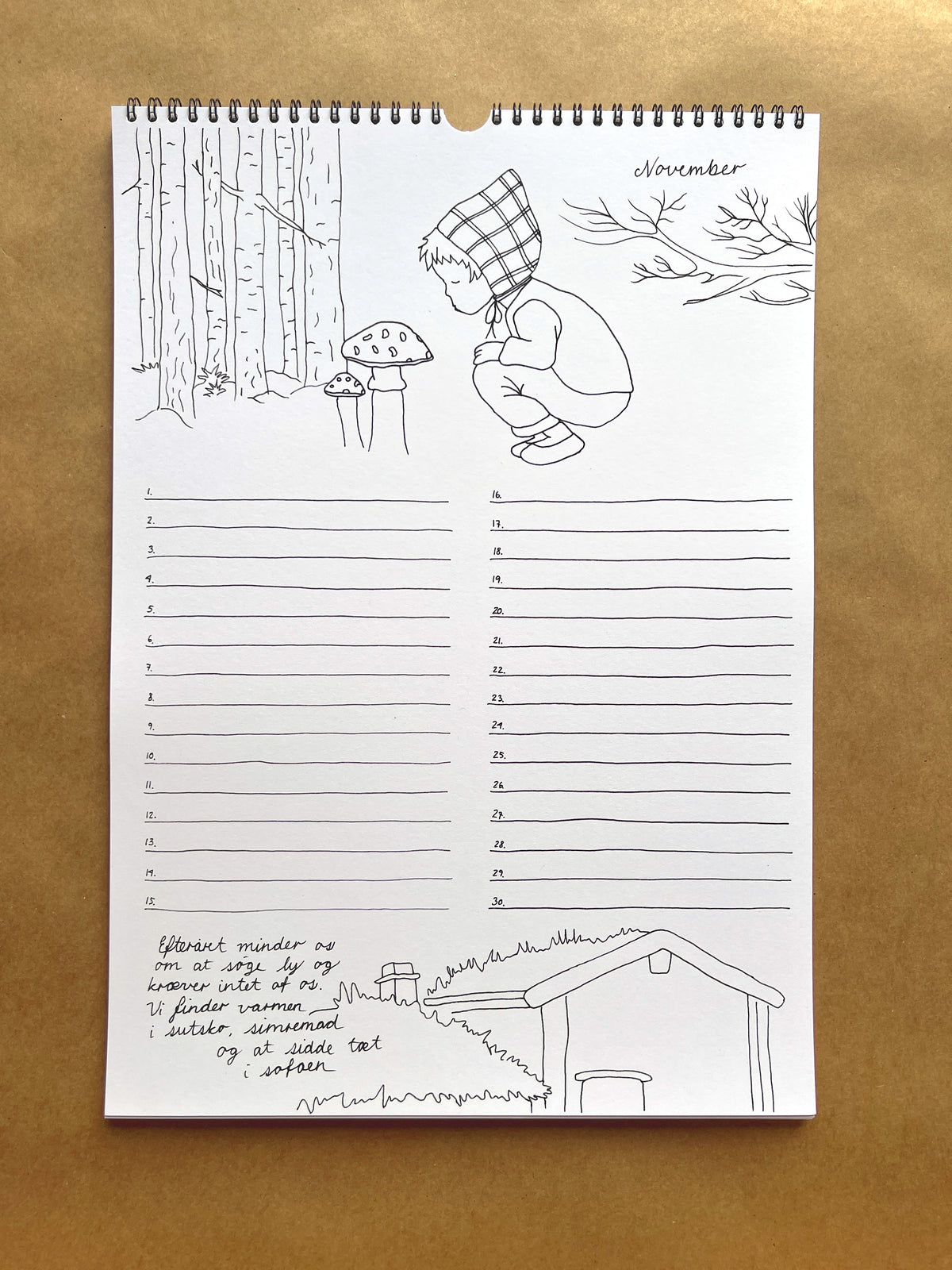 Hand-Drawn A3 Family Wall HUBBUS Calendar - Danish