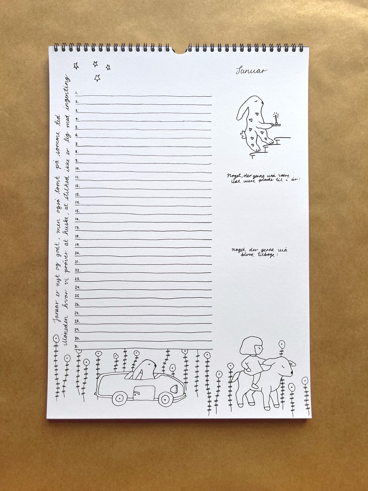 Hand-Drawn A3 Family Wall HUBBUS Calendar - Danish