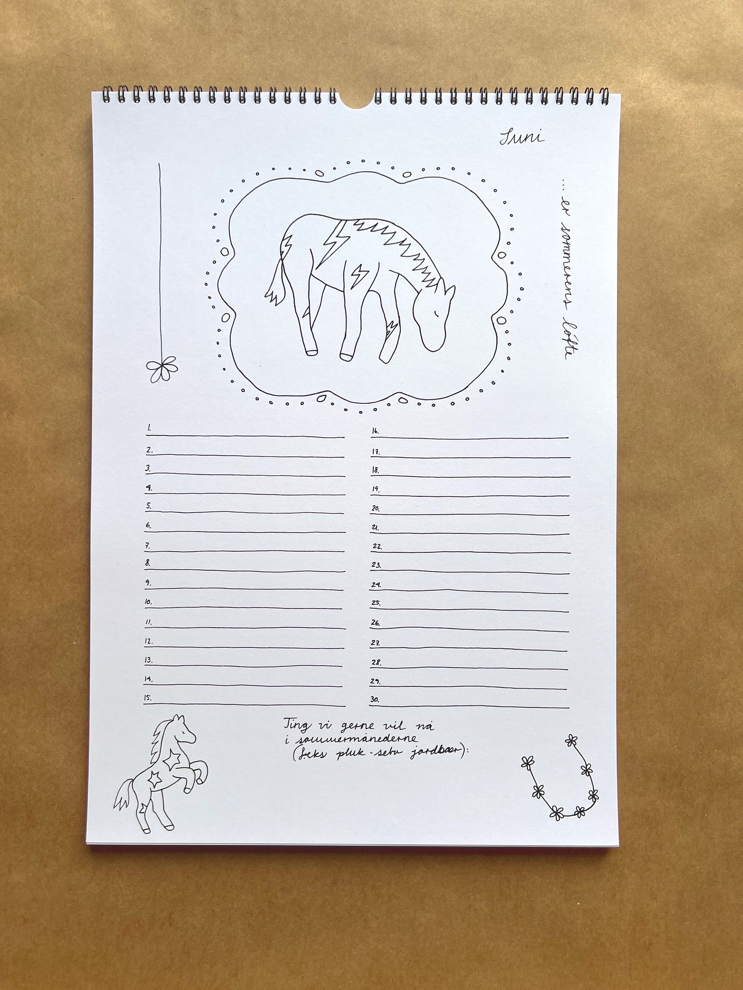 Hand-Drawn A3 Family Wall HUBBUS Calendar - Danish