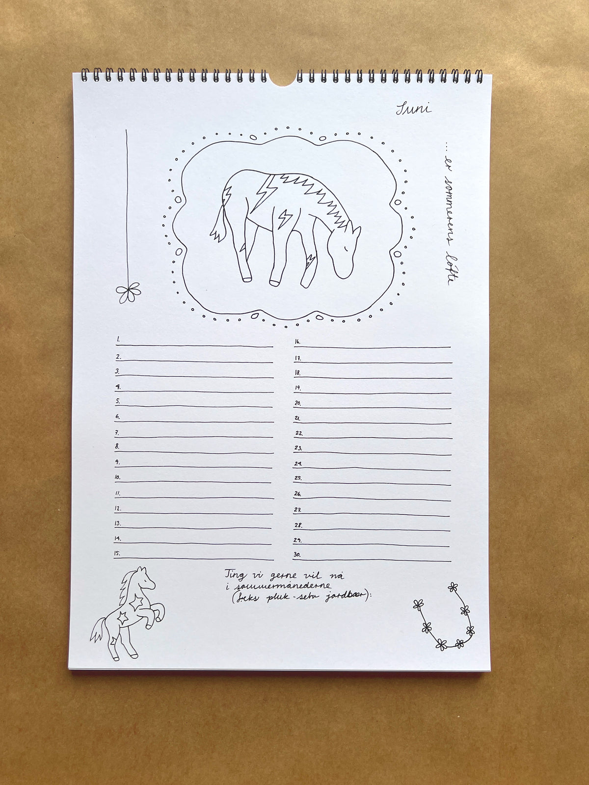 Hand-Drawn A3 Family Wall HUBBUS Calendar - Danish