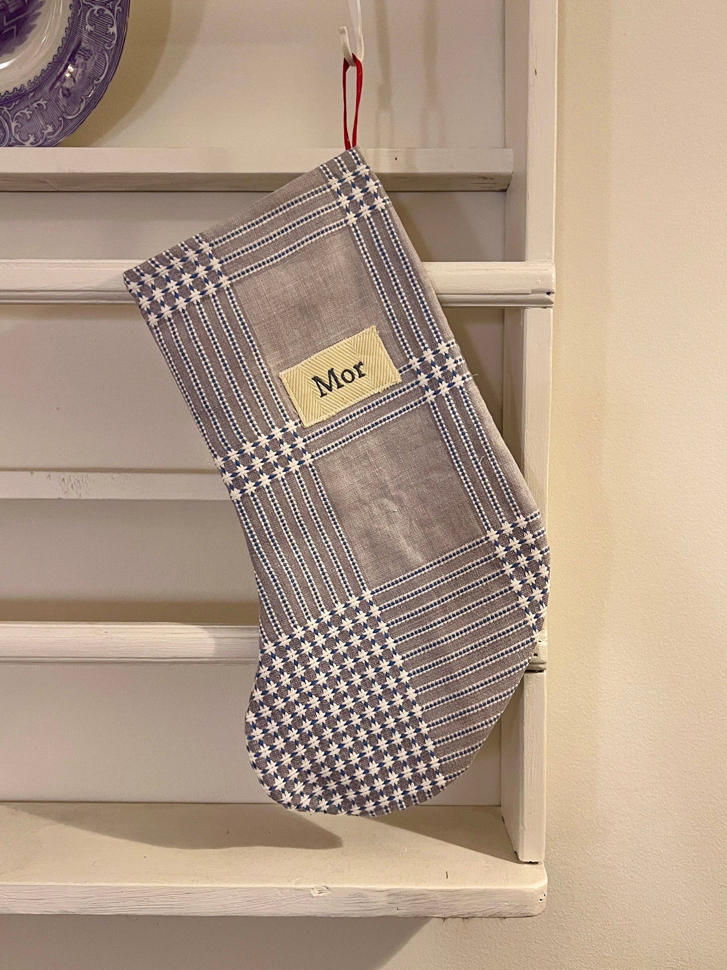 Made to order julesok i vintage tekstil - tilføj navn og motiv