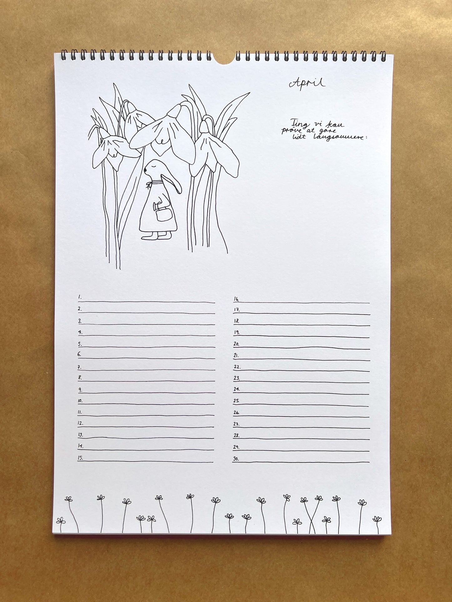 Hand-Drawn A3 Family Wall HUBBUS Calendar - Danish