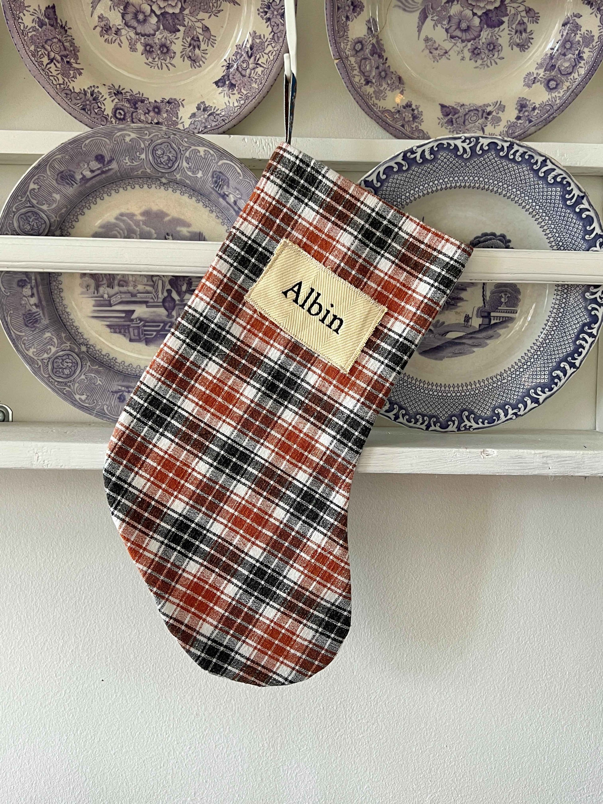 Made to order julesok i vintage tekstil - tilføj navn og motiv