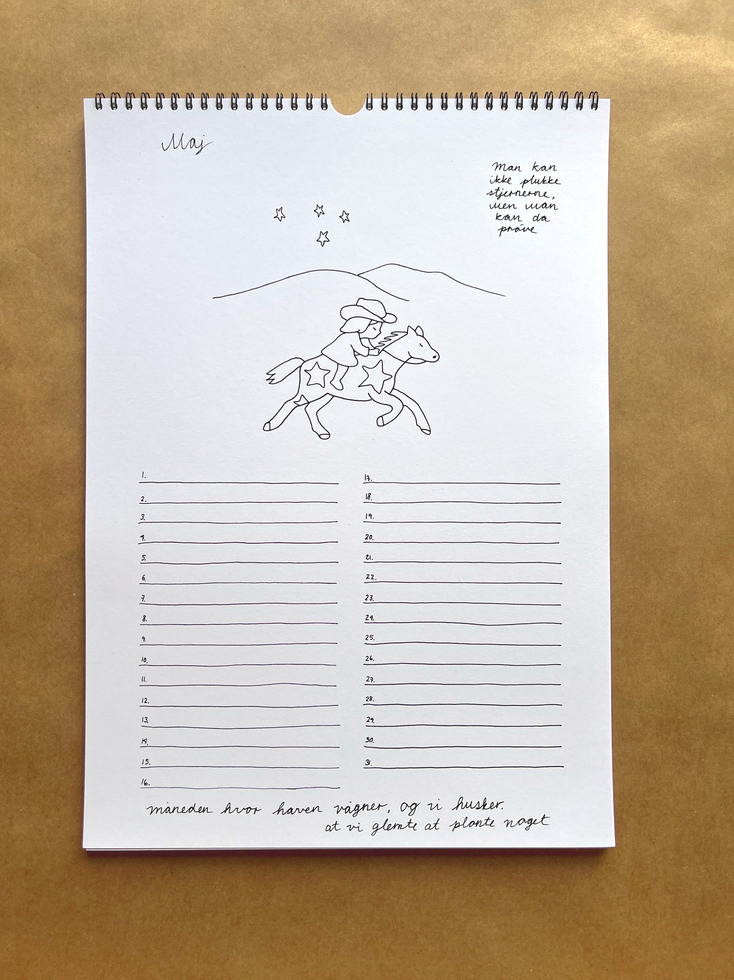 Hand-Drawn A3 Family Wall HUBBUS Calendar - Danish