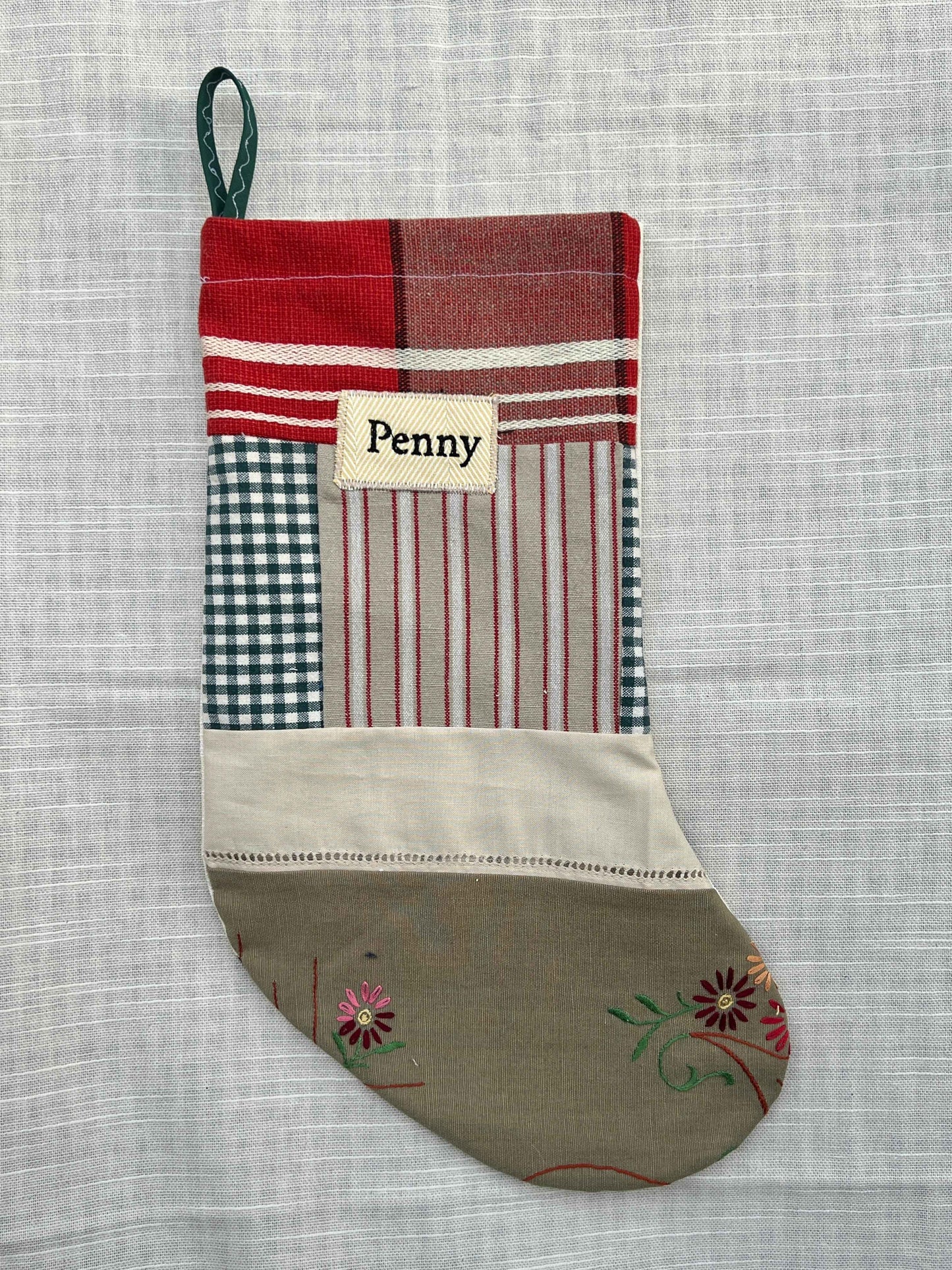 Made to order julesok i vintage tekstil - tilføj navn og motiv