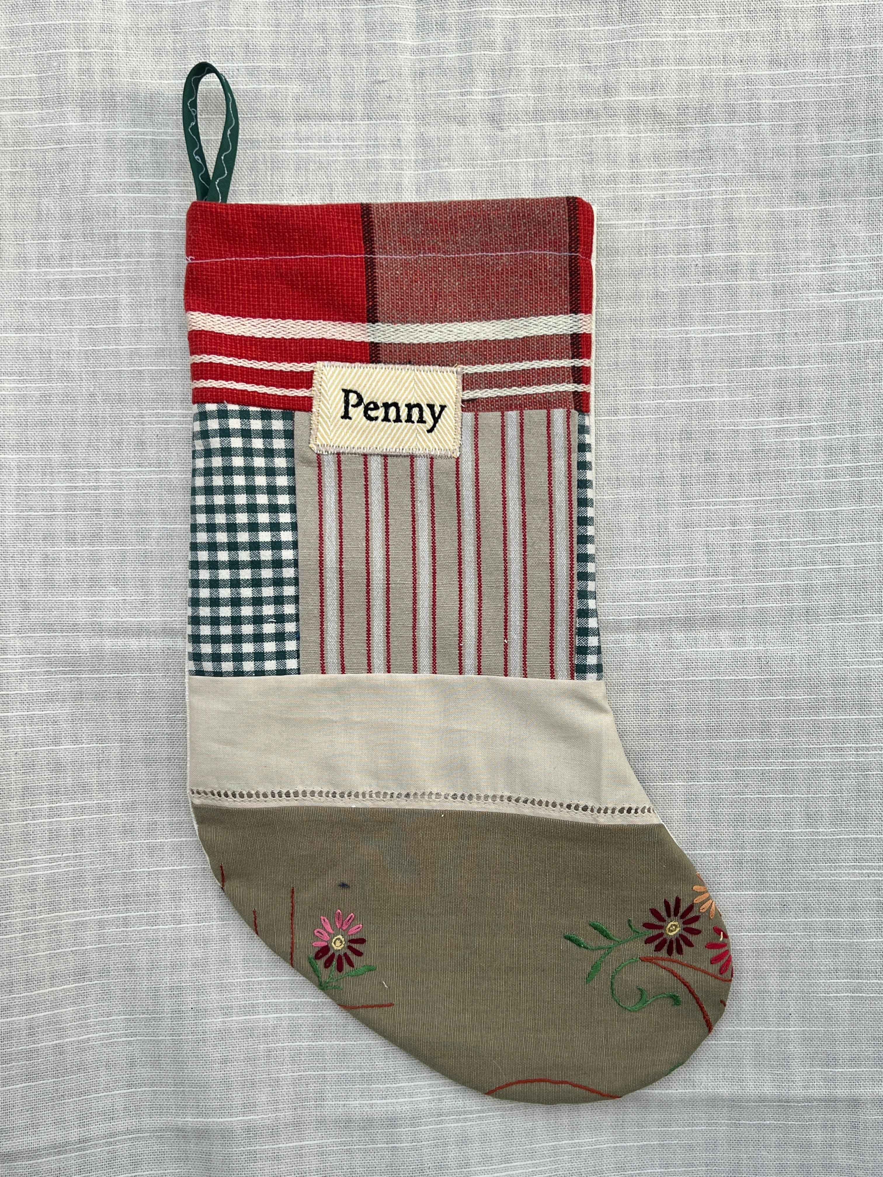 Made to order julesok i vintage tekstil - tilføj navn og motiv