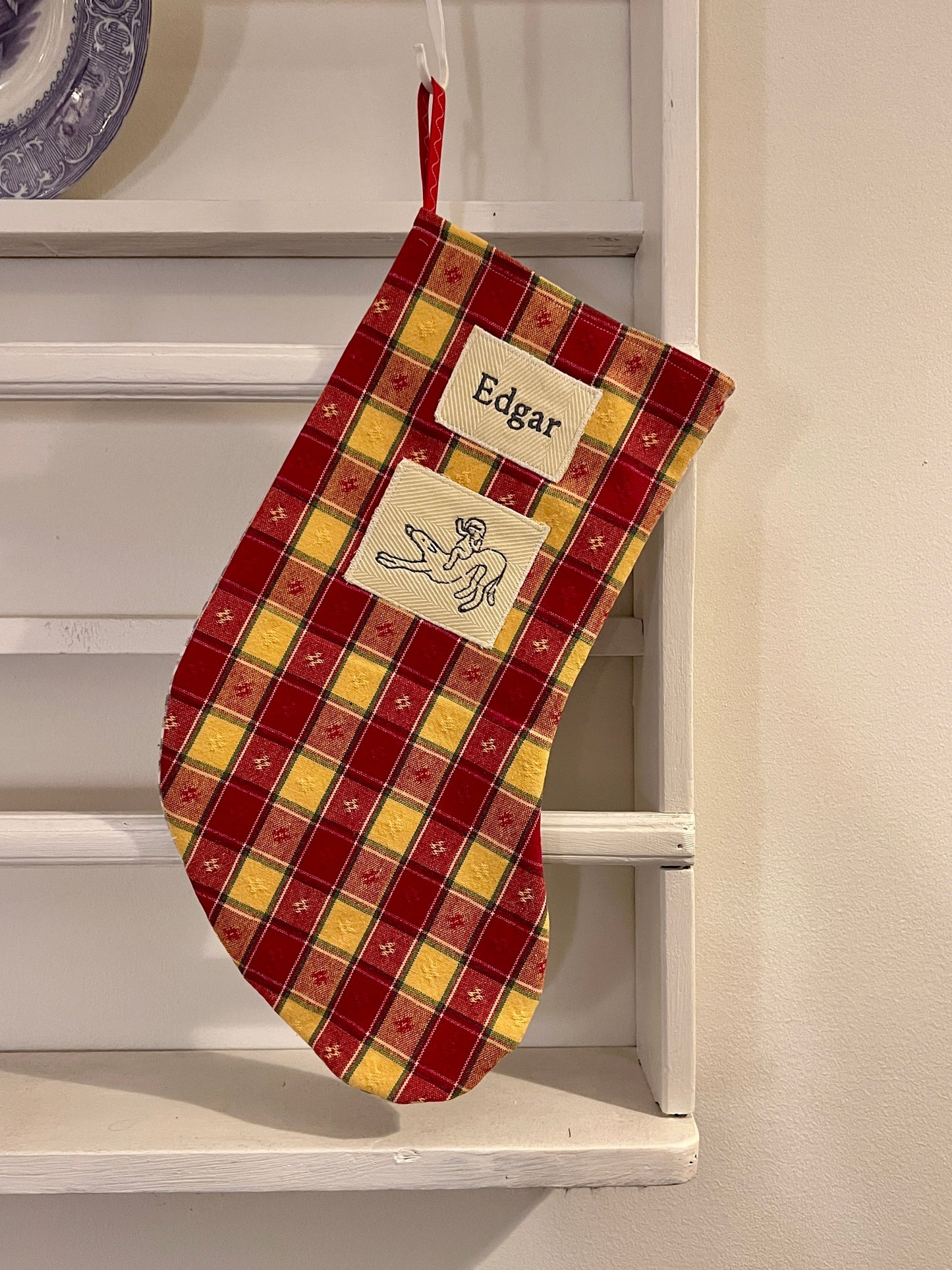 Made to order julesok i vintage tekstil - tilføj navn og motiv