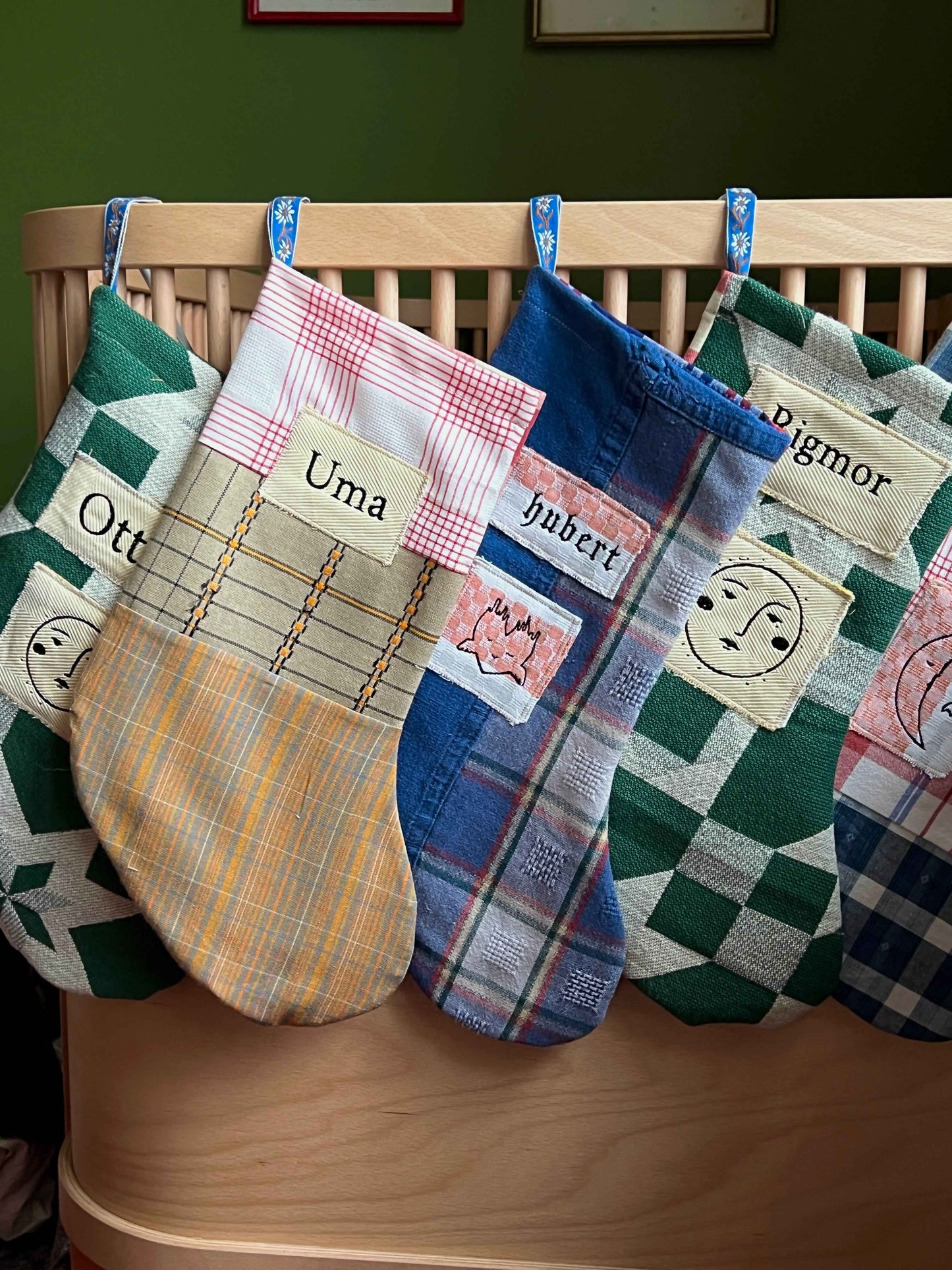 Made to order julesok i vintage tekstil - tilføj navn og motiv