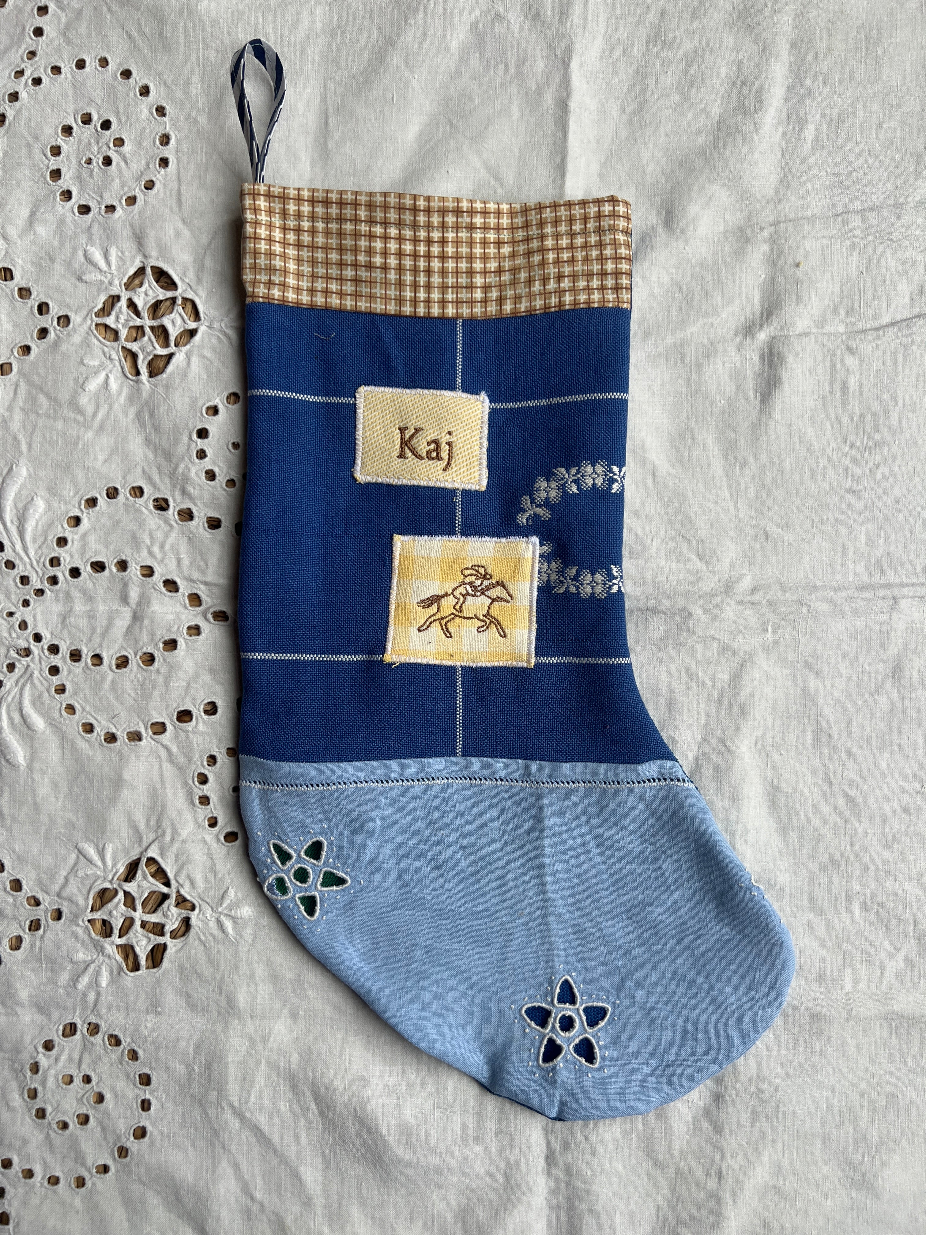 Made to order julesok i vintage tekstil - tilføj navn og motiv