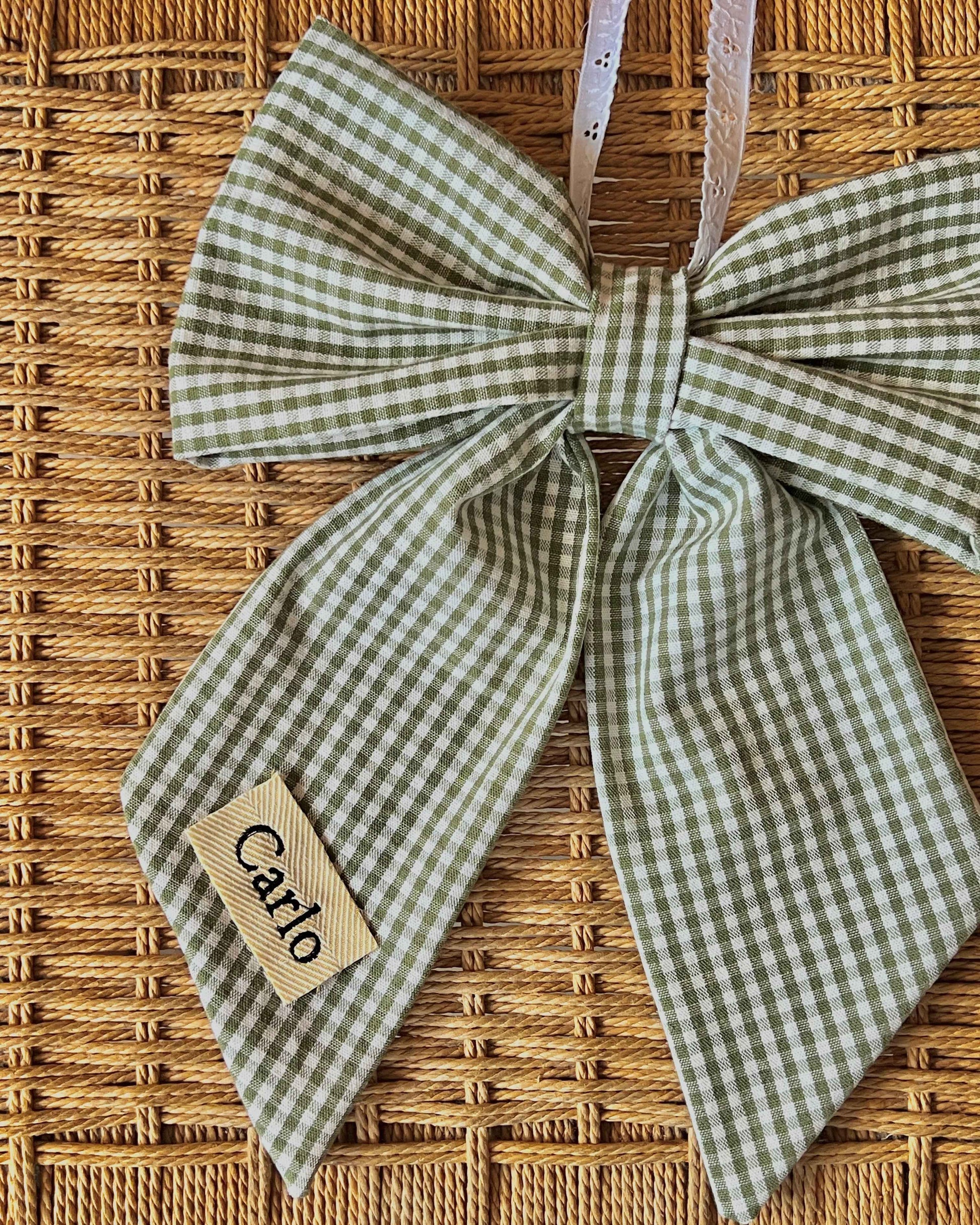BUBBI BOW - made to order sløjfe i vintage tekstil - tilføj navn eller motiv